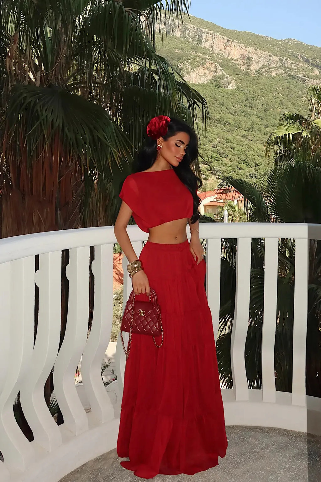 Red Skirt Set