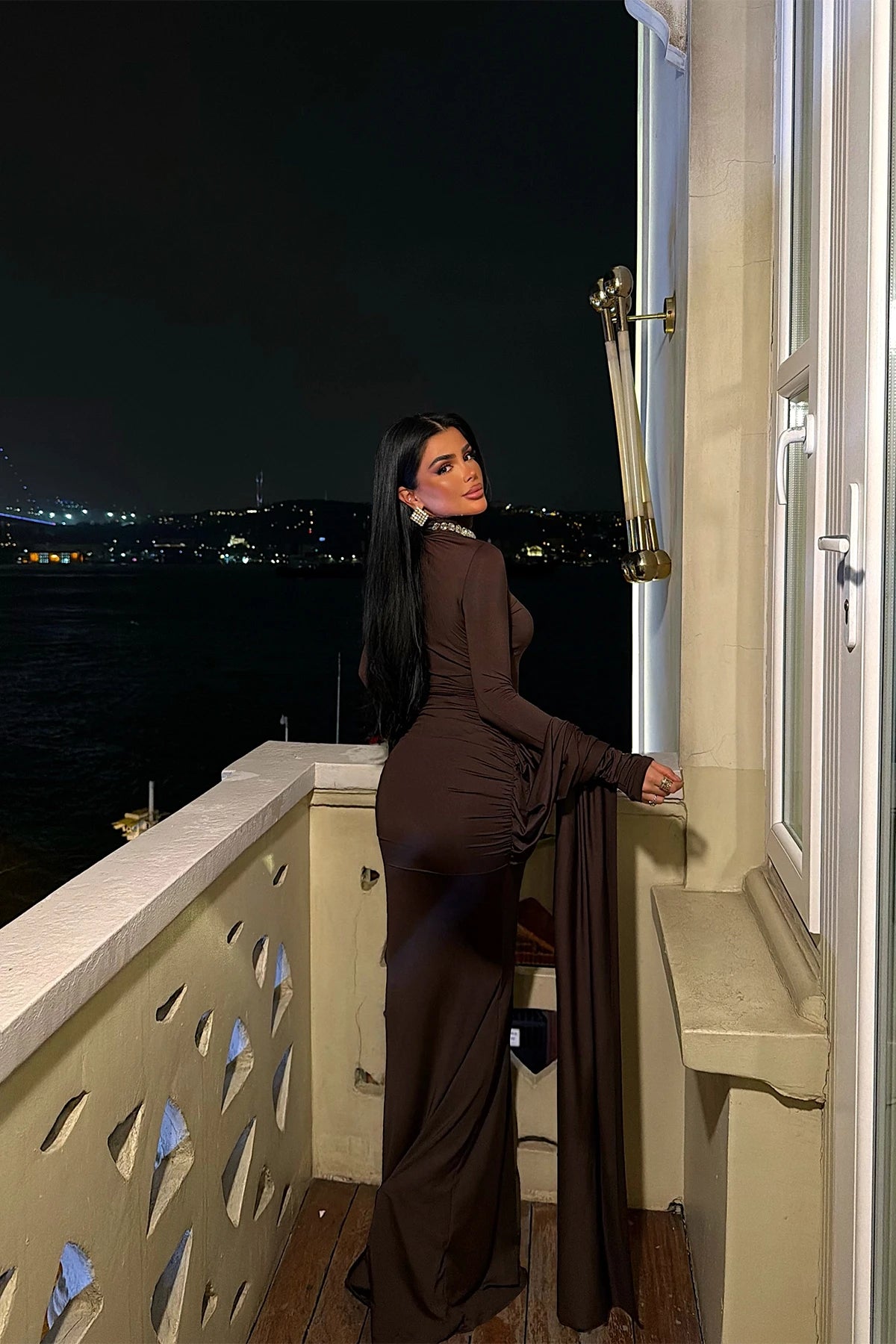 Dark Brown Long Evening Dress