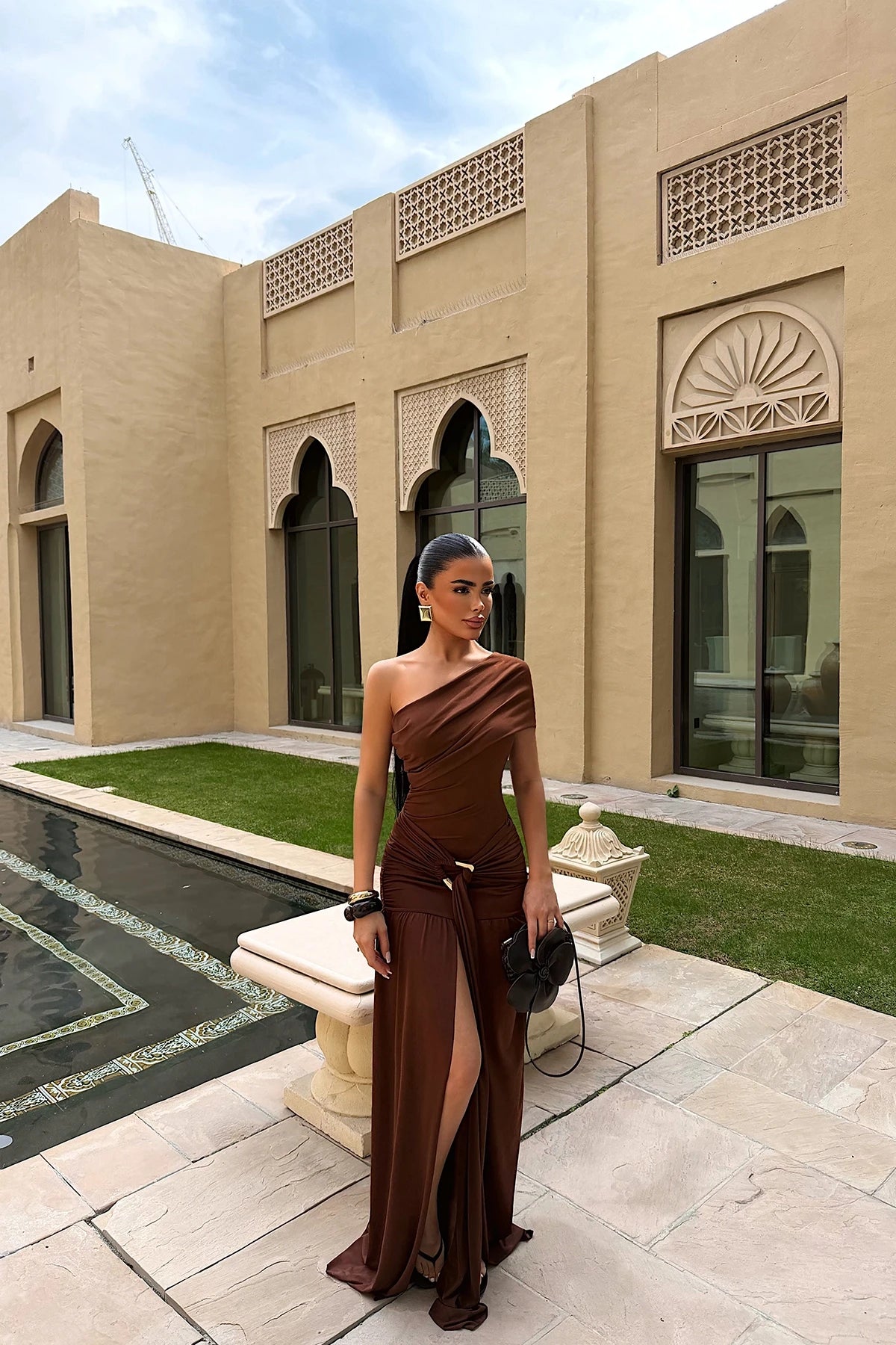 Dark Brown Nicolette Long Slit Dress