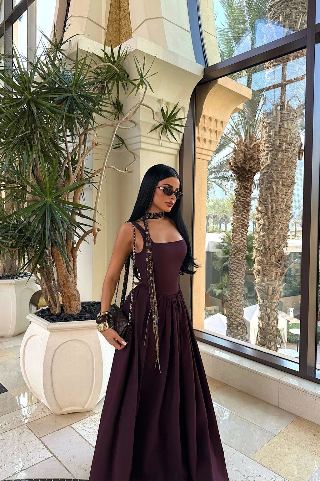 Burgundy Strappy Long Dress