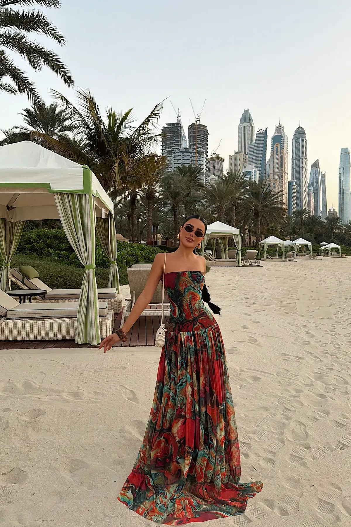 Batik Pattern Strappy Long Dress