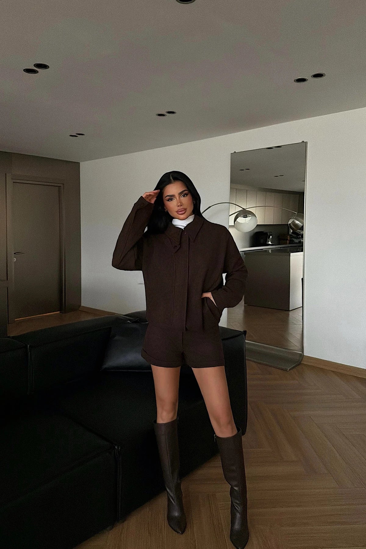 Dark Brown Marner Shorts and Jacket Set